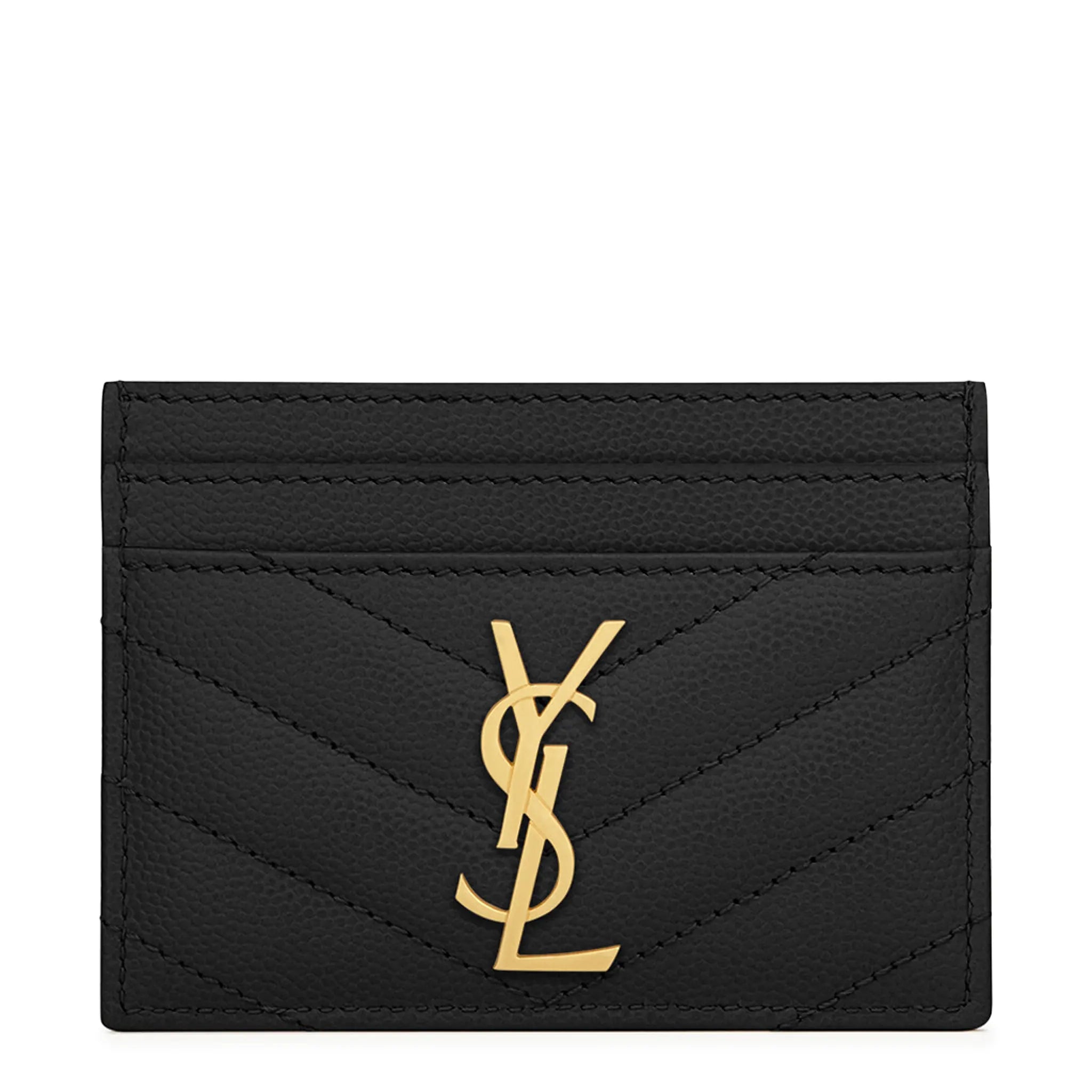 Front View of Saint Laurent Cassandre Matelasse Grain De Poudre Leather Black Card Case 423291BOW011000